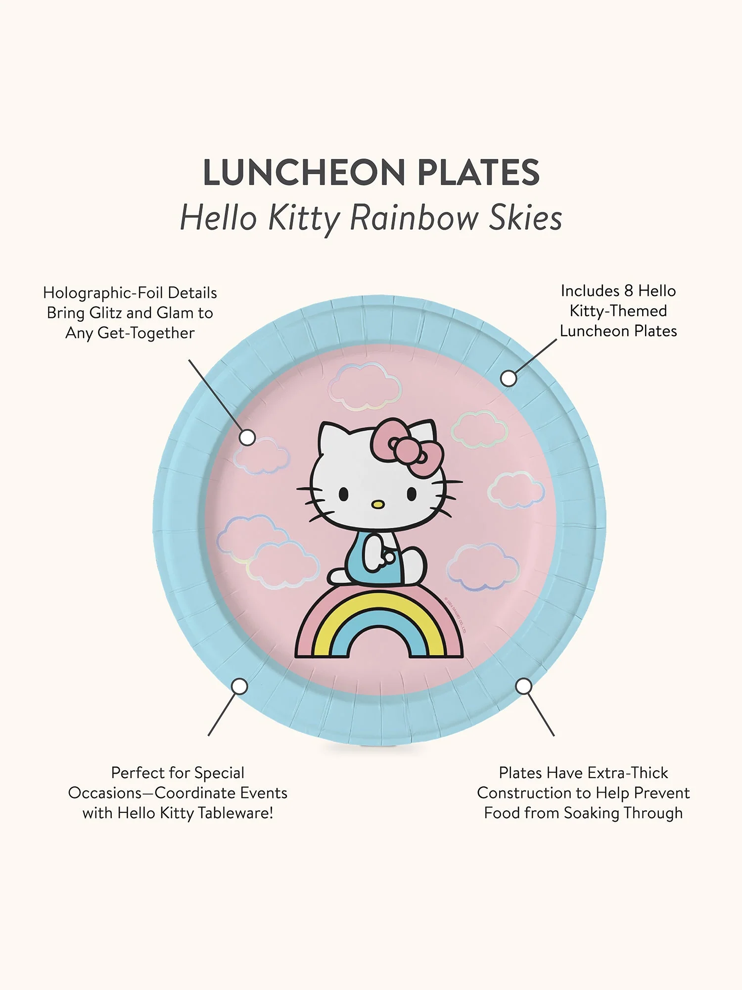 Hello Kitty x Studio Oh! Rainbow Skies Luncheon Plates - Image 3