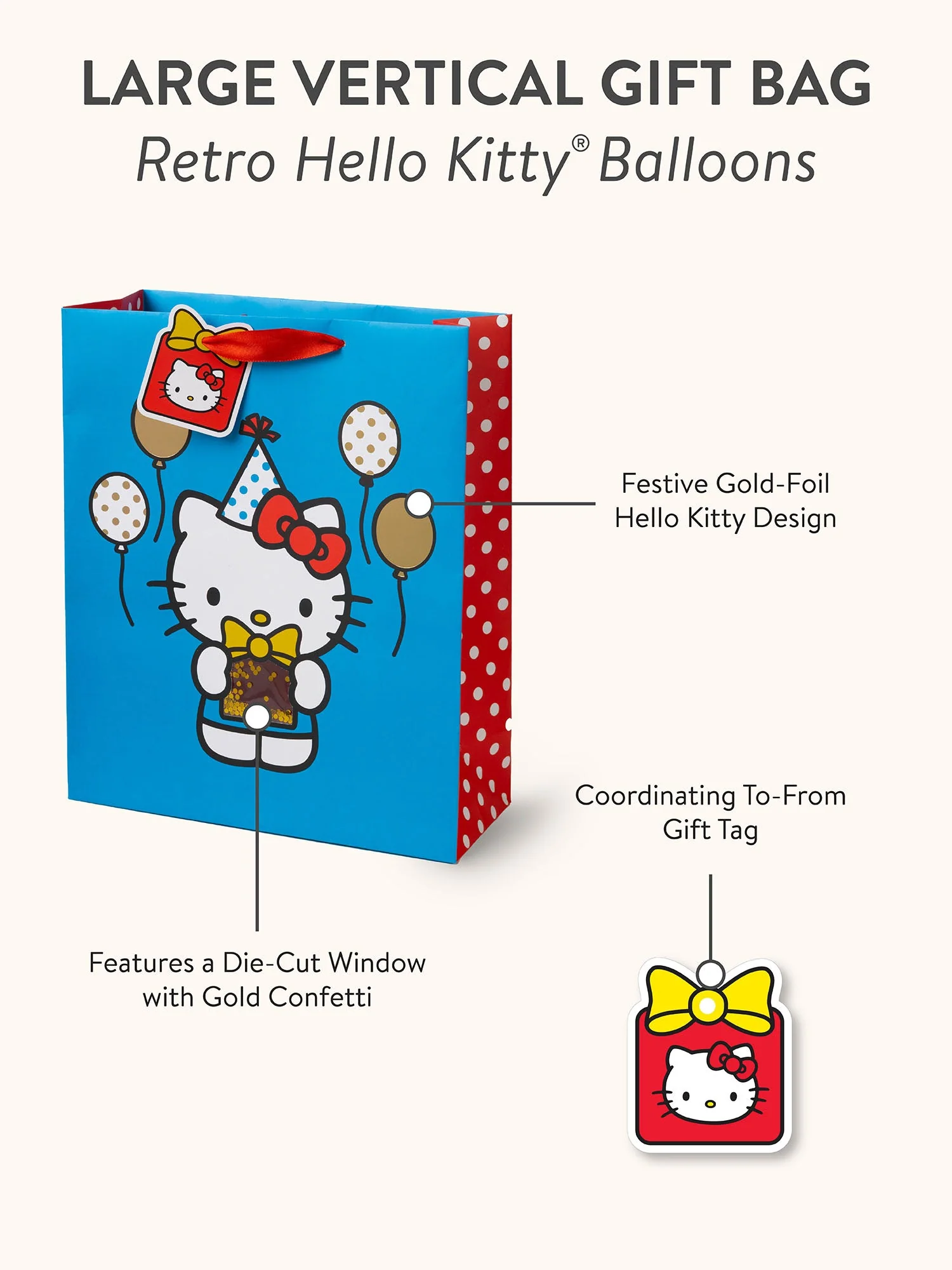 Hello Kitty x Studio Oh! Retro Red Balloons Gift Bag (Large) - Image 5