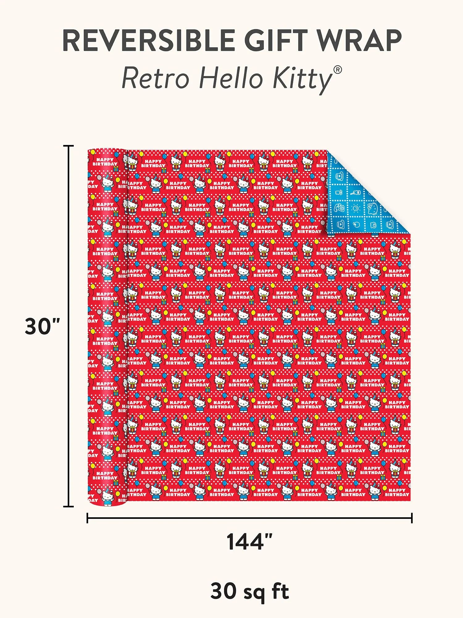 Hello Kitty x Studio Oh! Retro Red Reversible Gift Wrap - Image 4