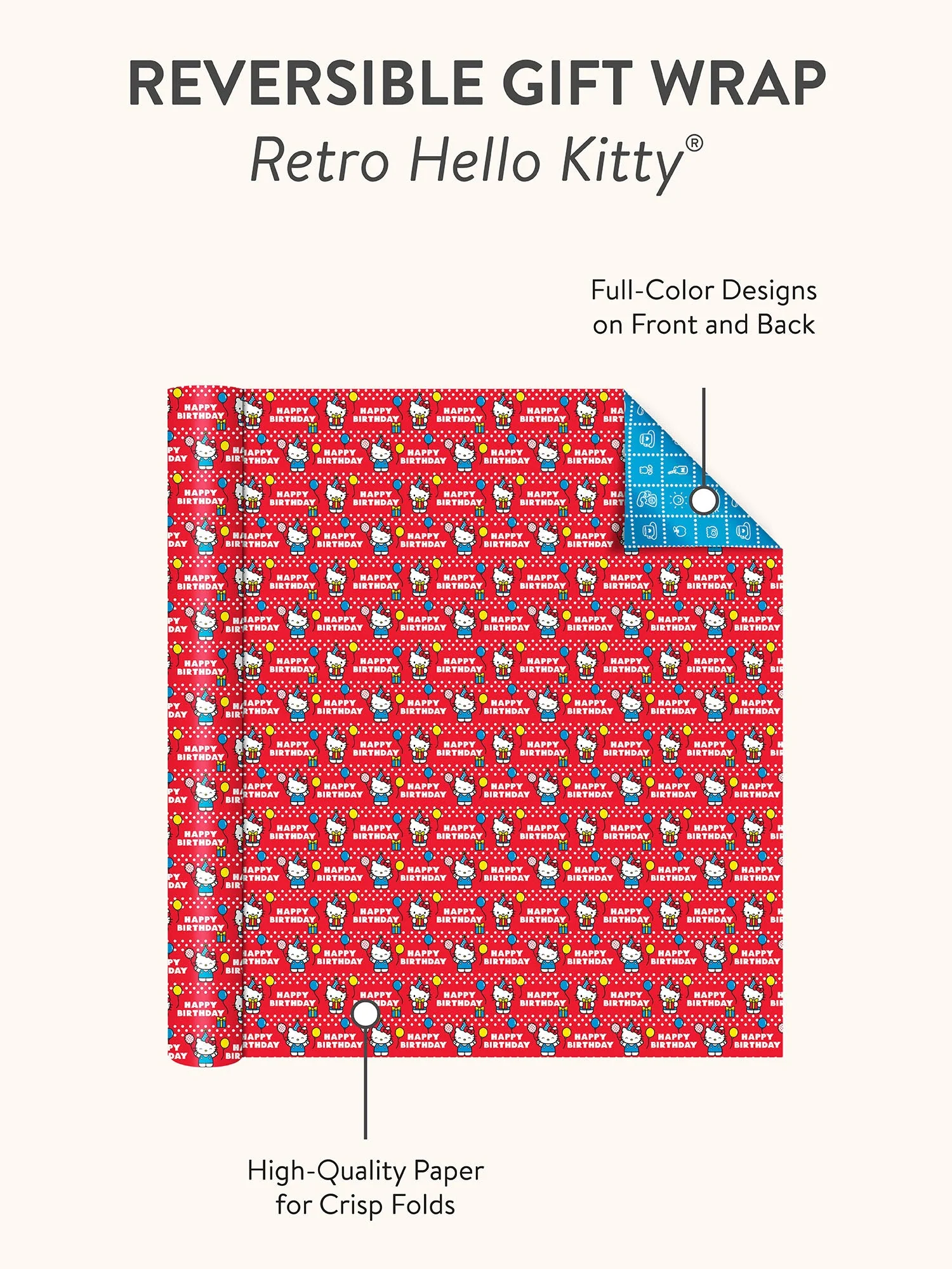 Hello Kitty x Studio Oh! Retro Red Reversible Gift Wrap - Image 5