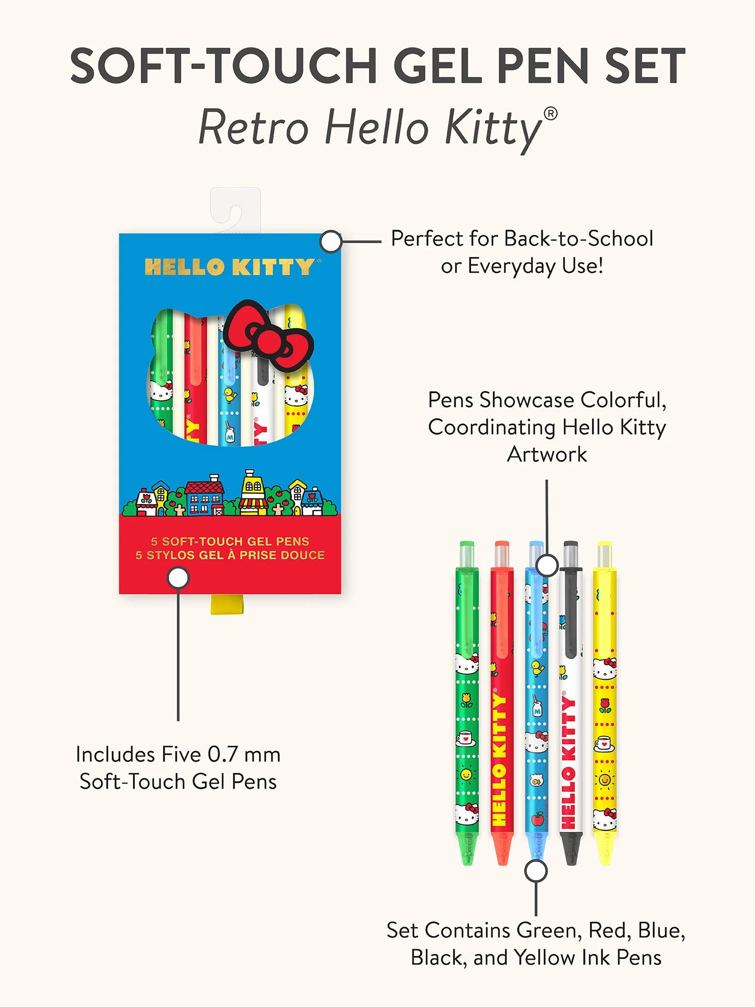 Hello Kitty x Studio Oh! Retro Red Soft-Touch Gel Pens - Image 6
