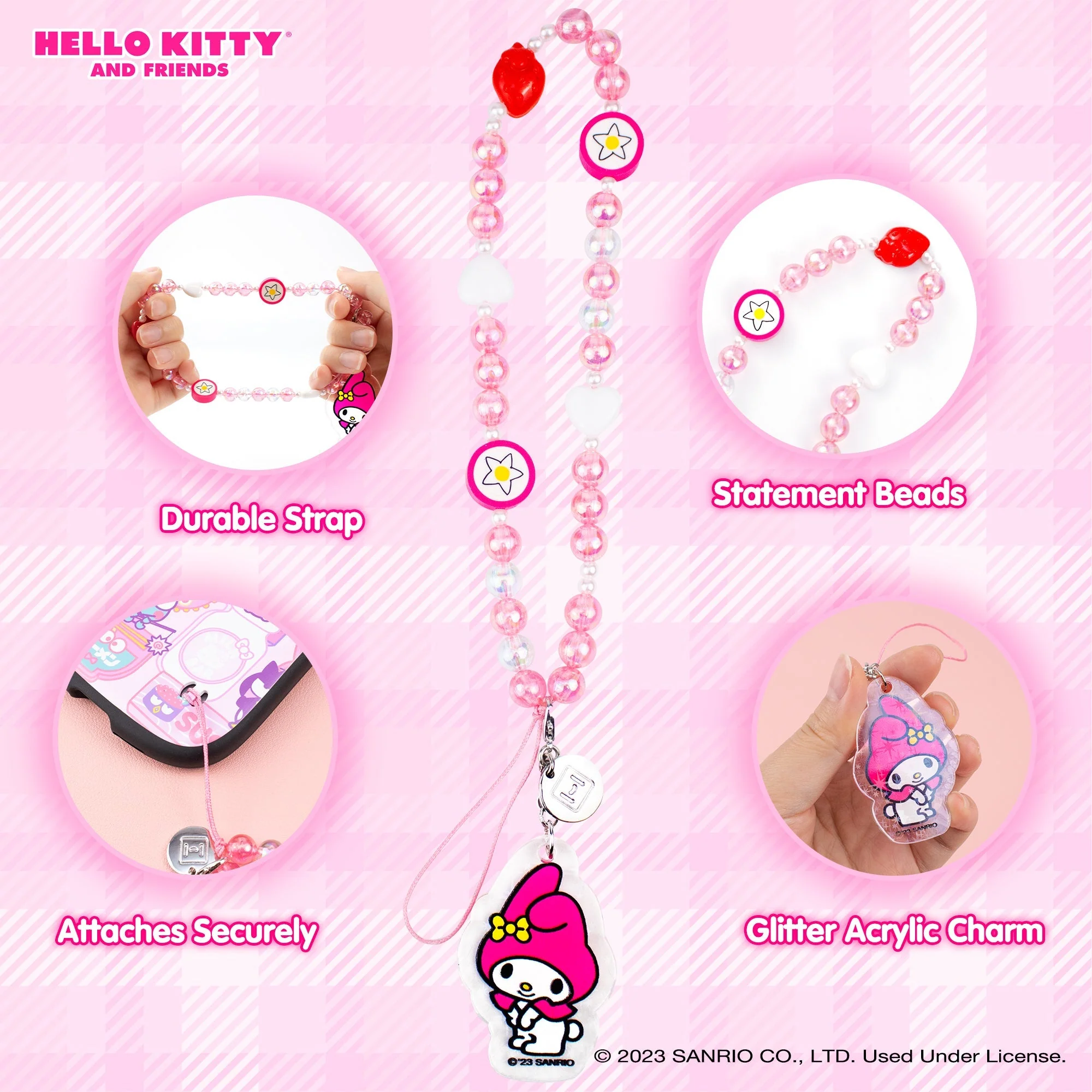 My Melody Beaded Charm Mobile Phone Wrist Strap - Image 4