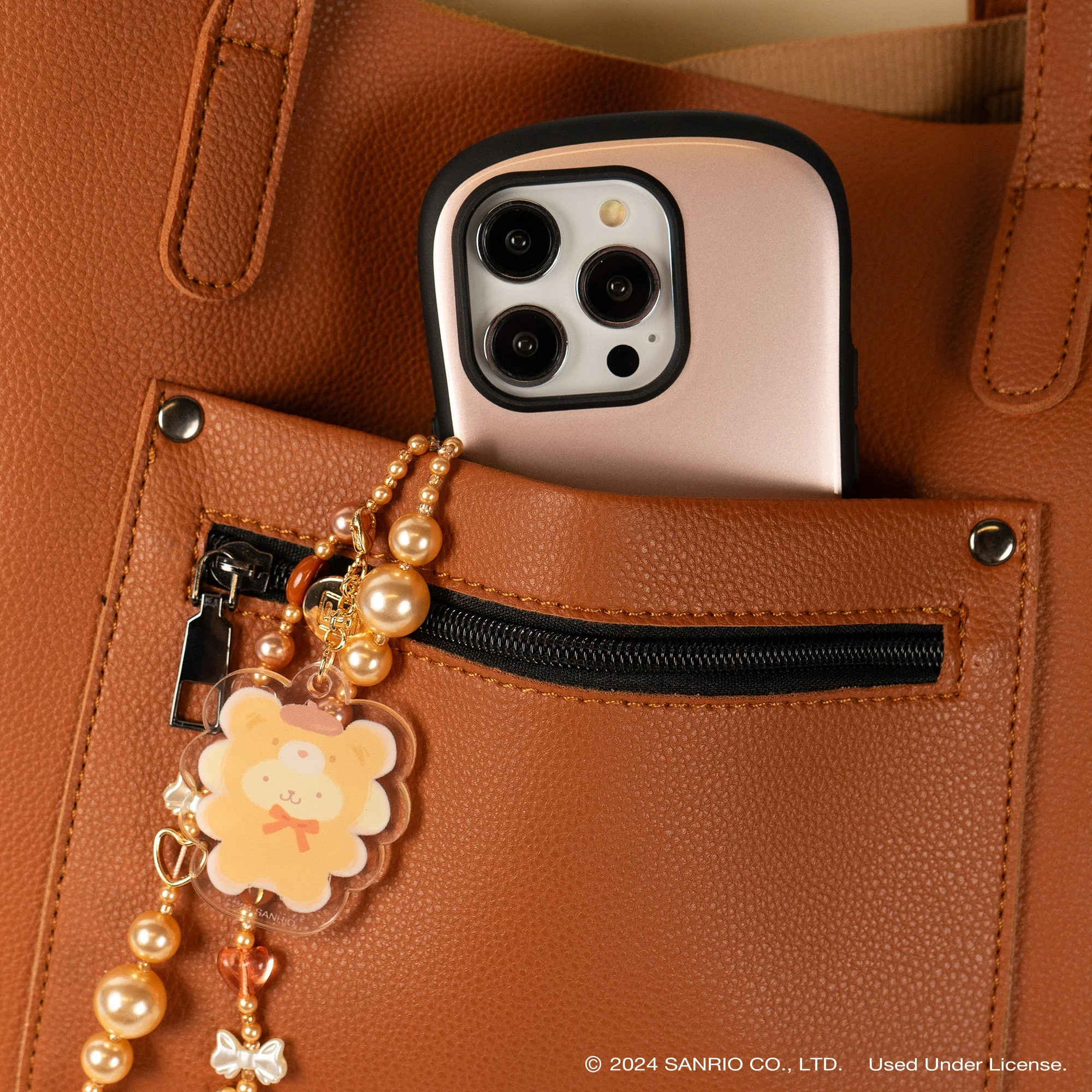 Pompompurin Latte Bear Beaded Charm Mobile Phone Wrist Strap - Image 4
